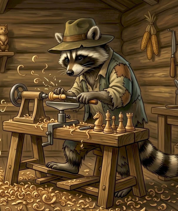 Herbire working at his lathe