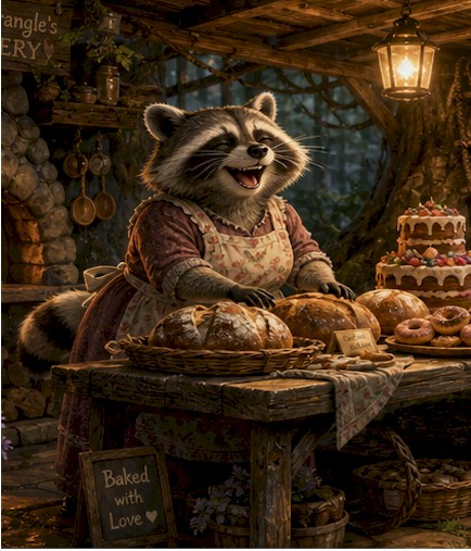 Miss Prangle laughs as she bakes